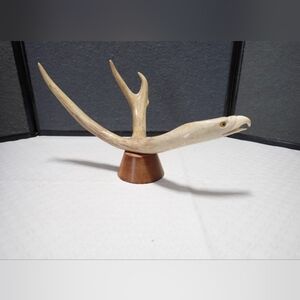 Vintage Stan Hill Sr Signed Antler Eagle Head Native American Sculpture Rare